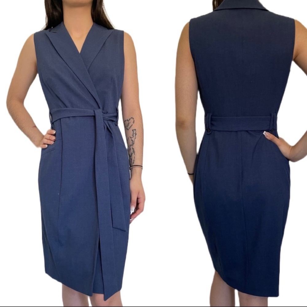 New with Tag Calvin Klein Blue belted Shirt Dress - Picture 1 of 7